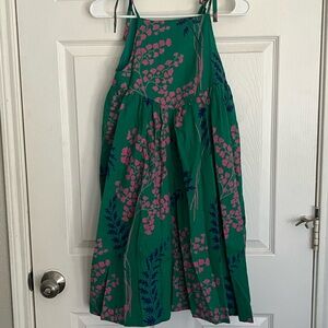 Pink Chicken Green Dress with Pink Floral Design